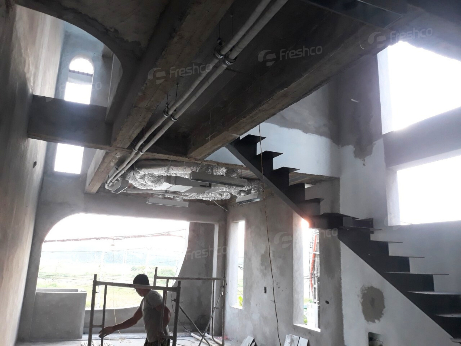 Dự án nhà phố thị trấn tam đảo - Vĩnh Phúc Bên trong giai đoạn thi công lắp đặt hệ thống