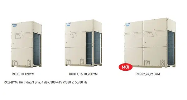 Thiết kế mới với dàn nóng đơn có công suất 22, 24, 26 HP