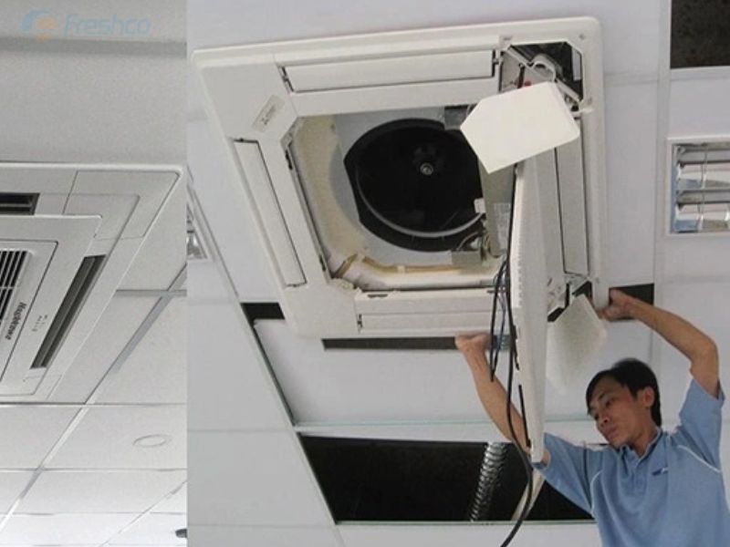 Lắp lại các bộ phận sau khi vệ sinh cục lạnh điều hoà âm trần