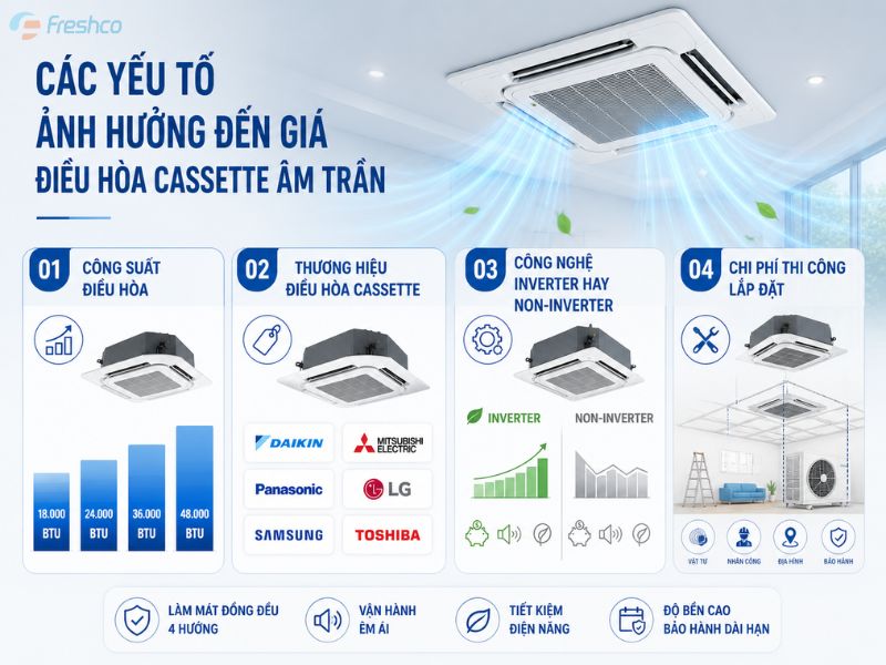 Các yếu tố ảnh hương đến giá điều hoà cassette âm trần