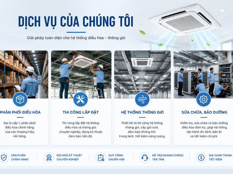 FreshCo - báo giá và thi công lắp đặt điều hoà cassette âm trần