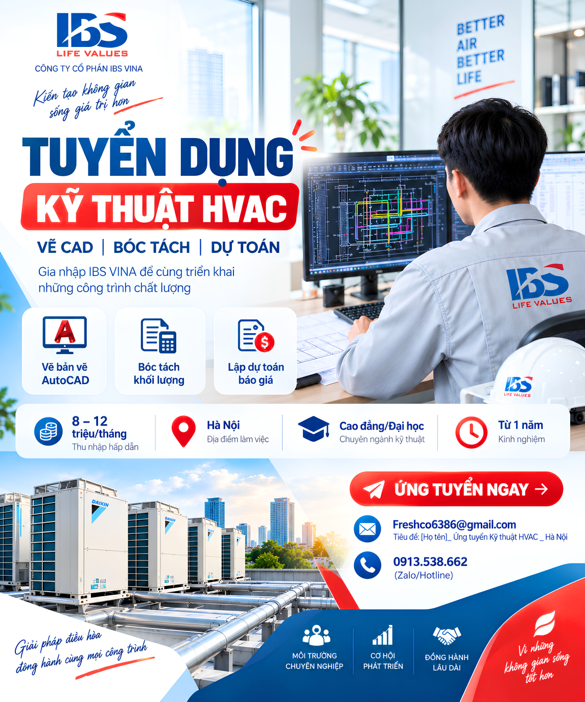 Tuyển kỹ thuật điều hòa làm việc tại Hà Nội 1 JD kỹ thuật HVAC