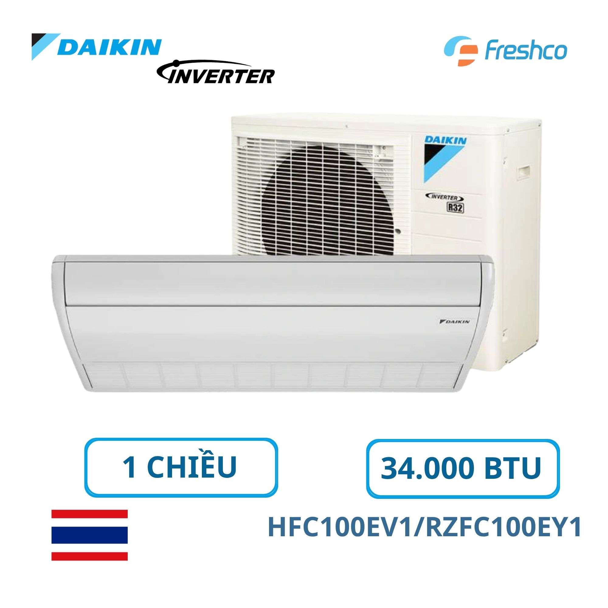 Điều hòa áp trần Daikin FHFC100EV1/RZFC100EY1 34.100 BTU 3 pha 1 Điều hòa áp trần Daikin Inverter 4HP 34.100 BTU 3 pha FHFC100EV1/RZFC100EY1